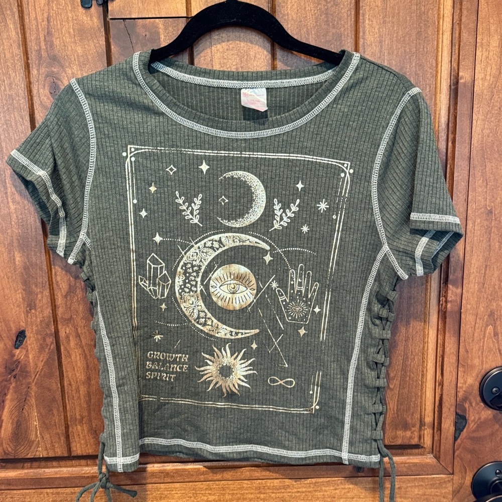 Green Graphic Tee with Gold Accents